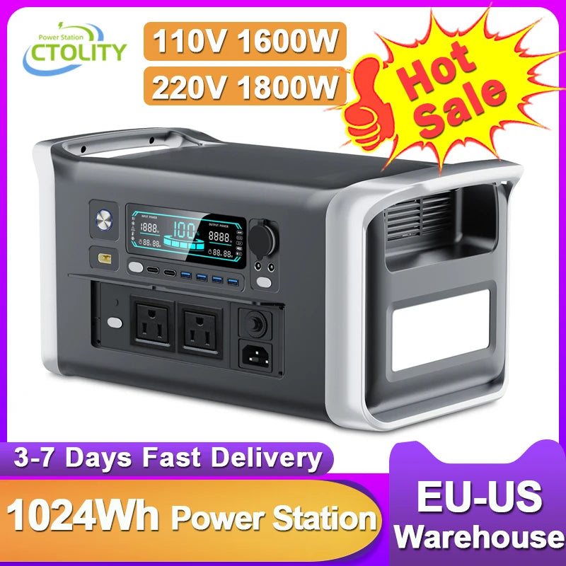 CTOLITY 1024Wh Portable Power Station LiFePO4 Pure Sine Wave
