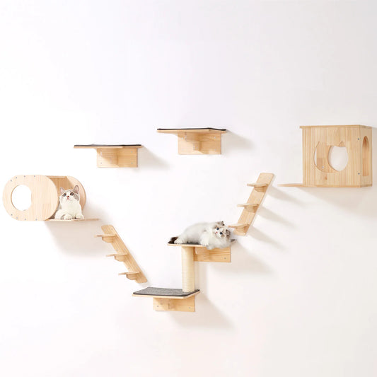 SucceBuy Wall Mounted Cat Shelves Jumping Boards Hammocks Cat Tree