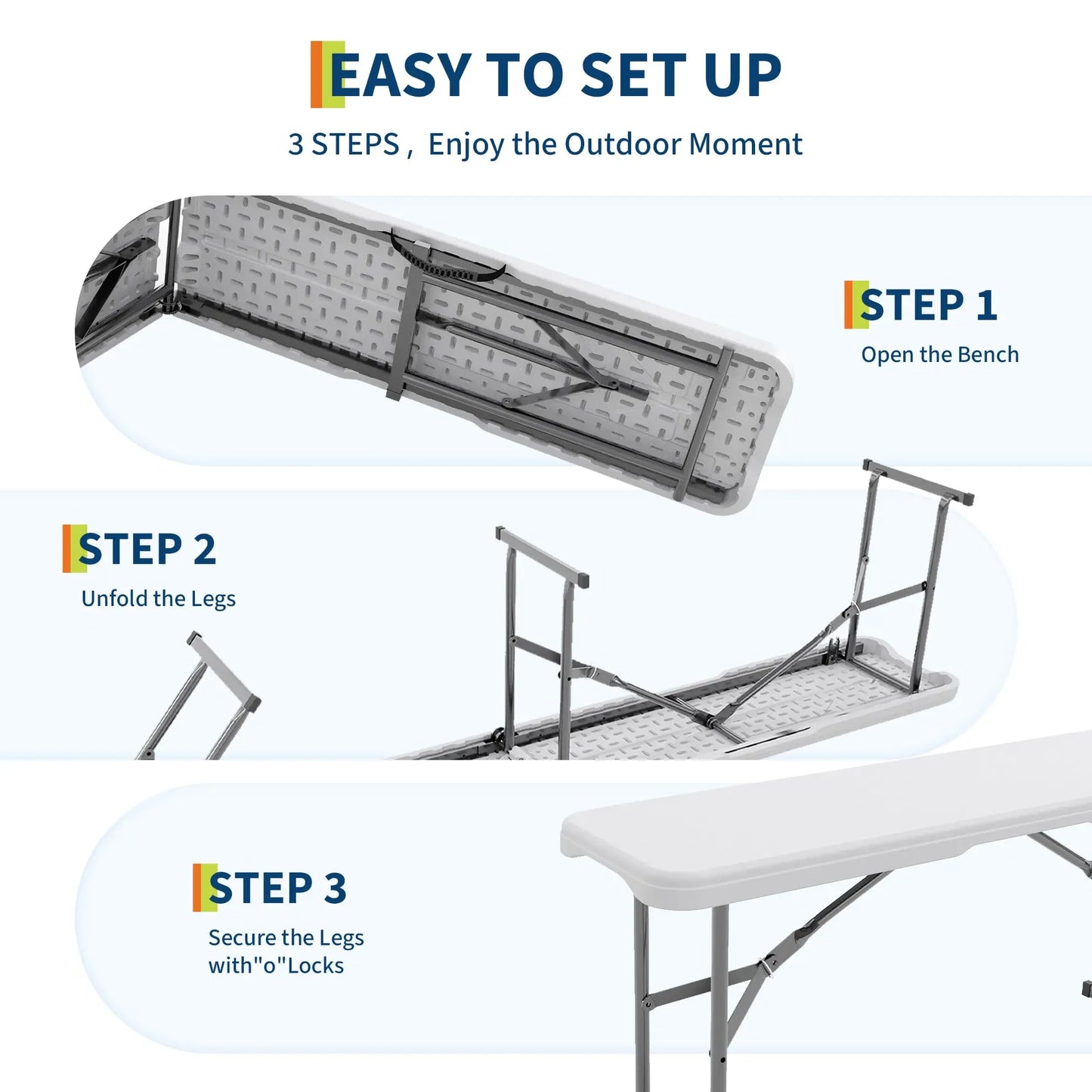 Studyset Portable Folding Bench HDPE Top With Carrying Handle Outdoor