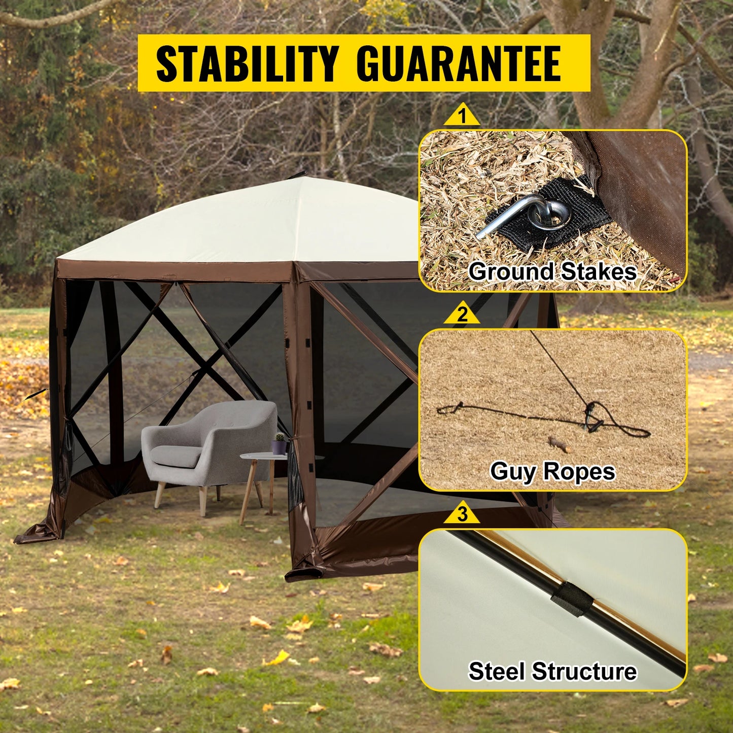 SucceBuy Pop Up Camping Gazebo Shelter Six Sided Canopy