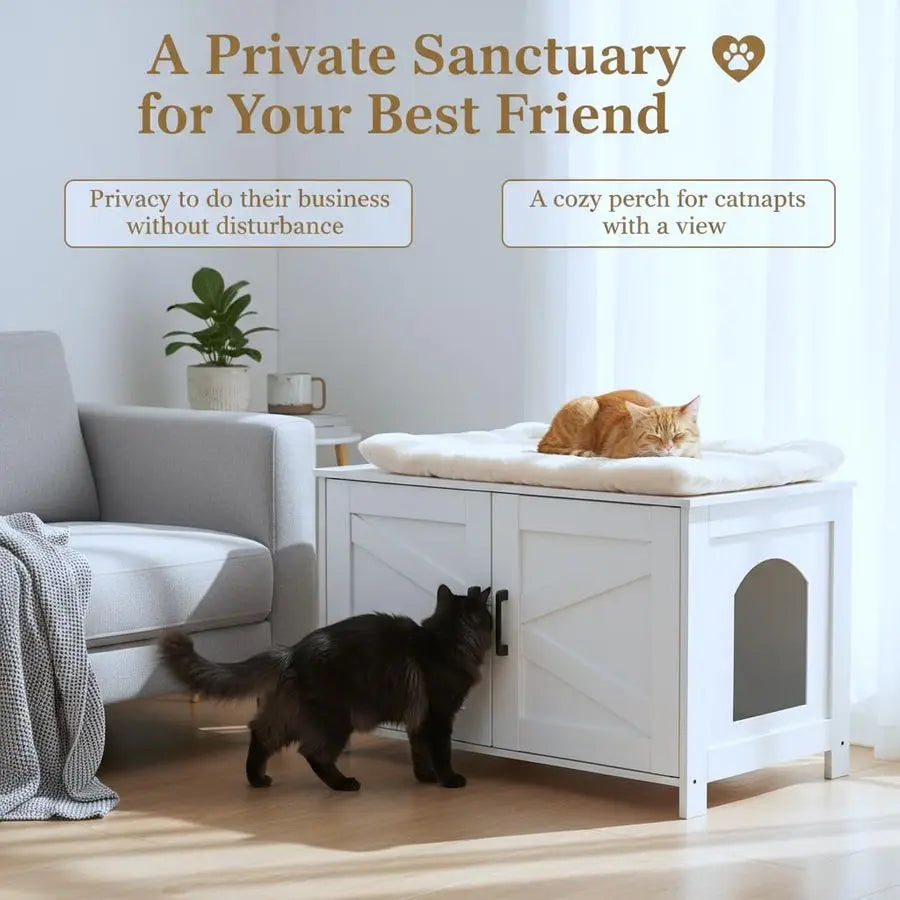 Wooden Cat Litter Box Enclosure With Barn Door Washroom