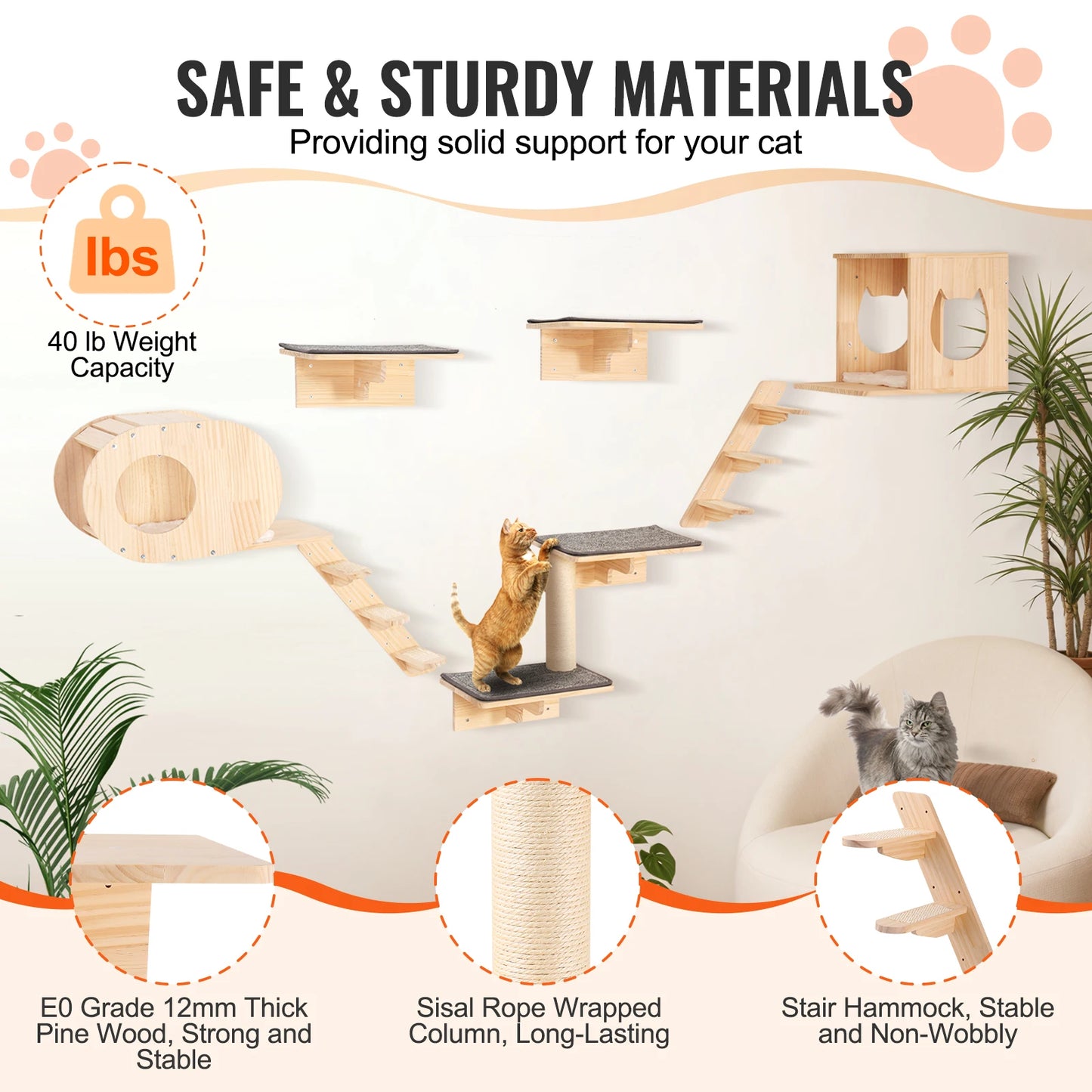 SucceBuy Wall Mounted Cat Shelves Jumping Boards Hammocks Cat Tree