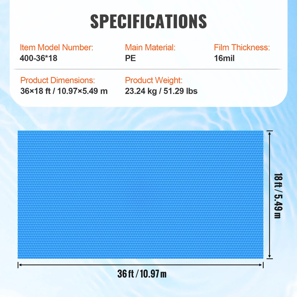 SucceBuy Solar Pool Cover Rectangle Solar Blanket for Pools Inground Above Ground Swimming Pool Solar Cover 12 mil Solar Covers