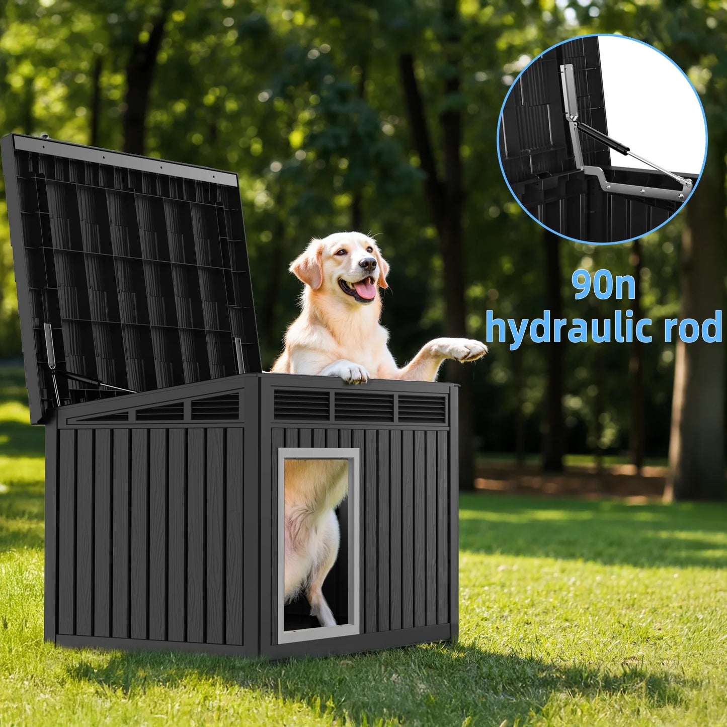 Resin Outdoor Waterproof Insulated Dog House With Slanted Roof And Hydraulic Rod