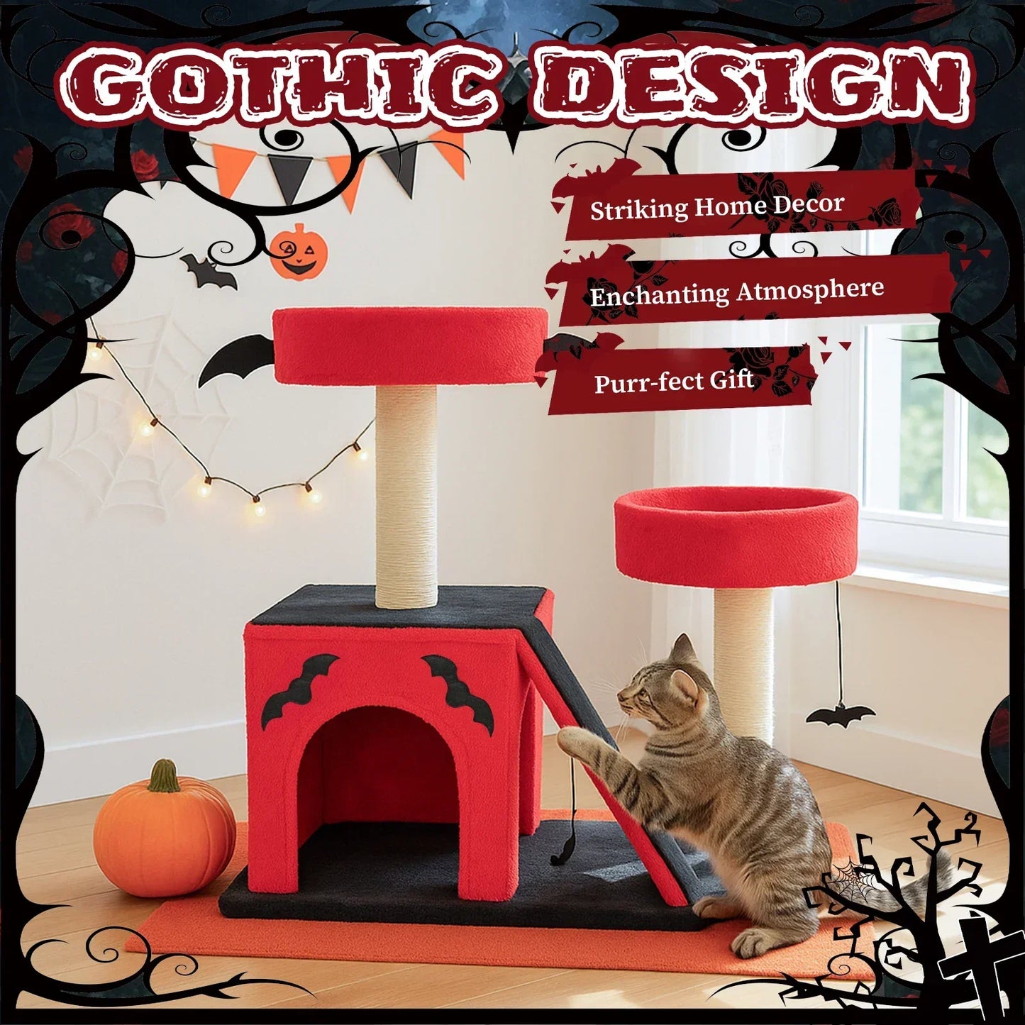 Gothic Cat Tree With Condo Perches Scratching Posts