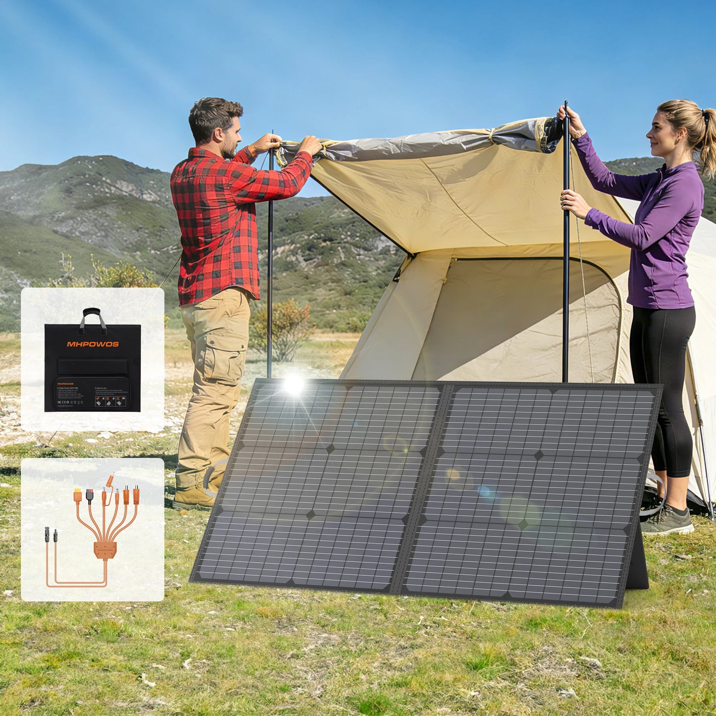 MHPOWOS 110W Portable Solar Panel Foldable Charger For Power Station And RV