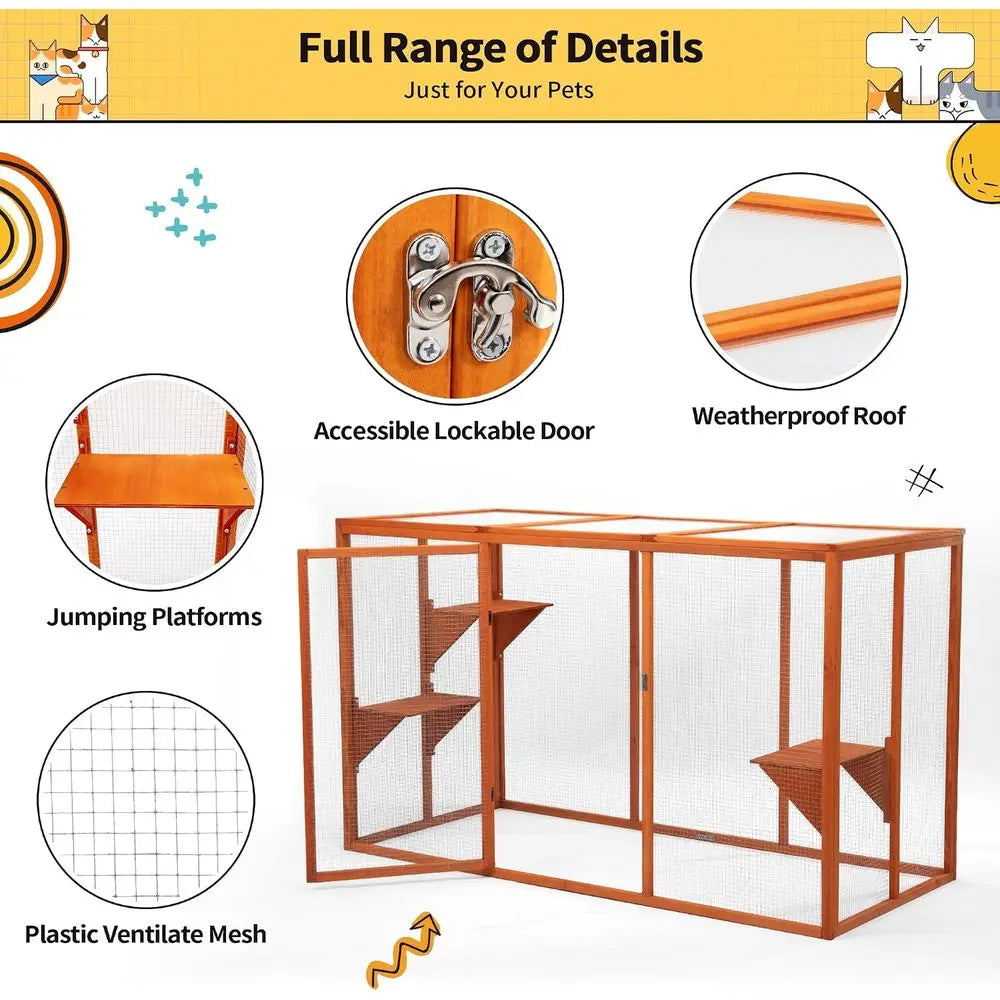 Outdoor Catio Enclosure With Waterproof Roof For Secure Pet Comfort