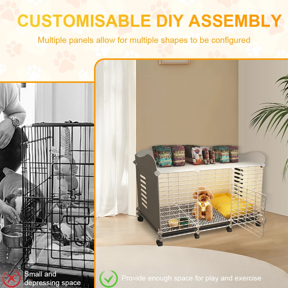 NONE Dog Kennel With Wheels And Tray Indoor Enclosure