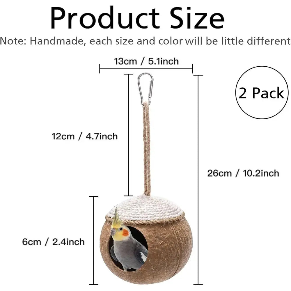 Coconut Bird Nest Hanging Birdhouse For Parrot 2 Pack