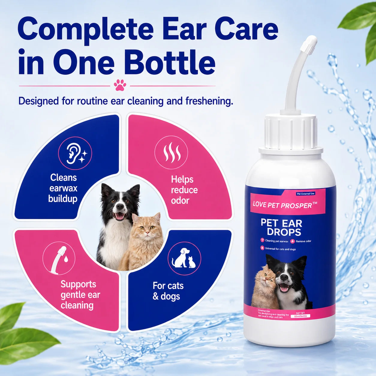 Gentle Pet Ear Drops For Dogs And Cats Cleaner Solution