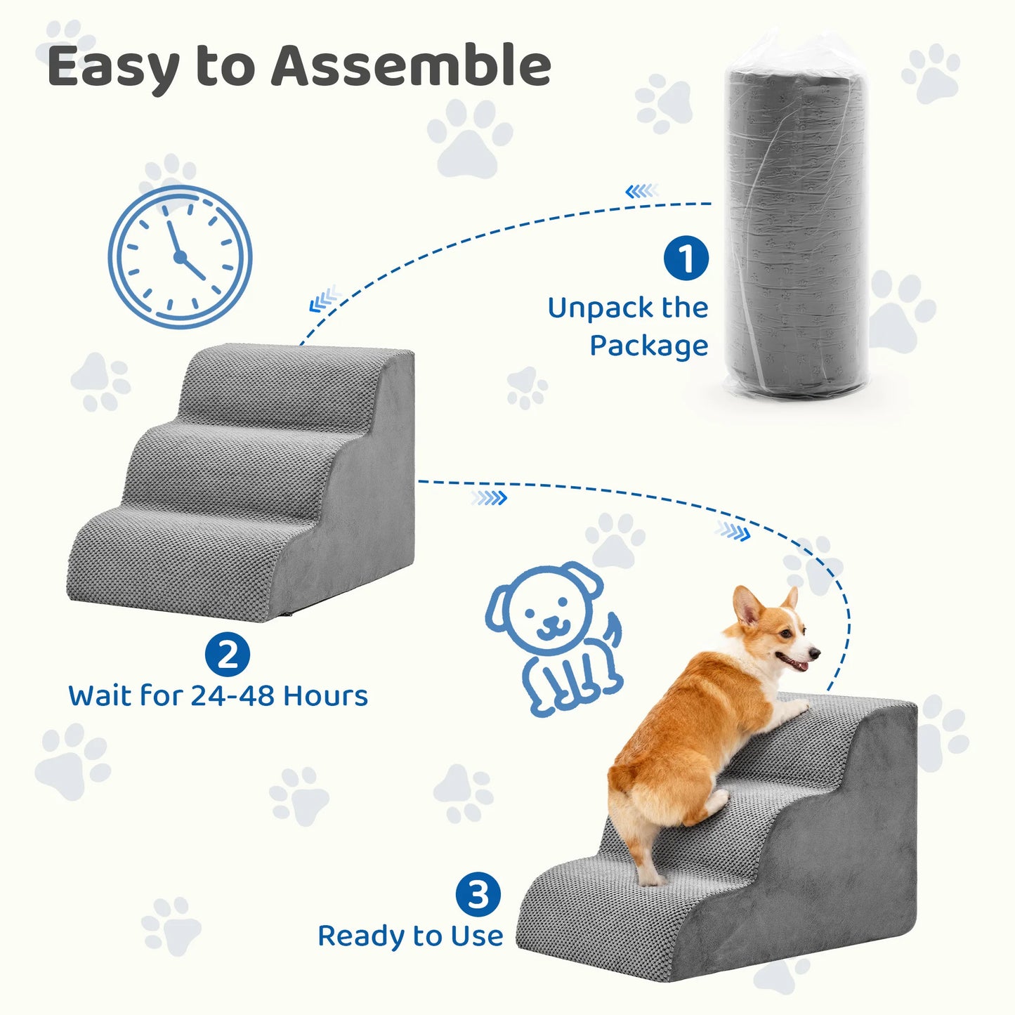 JHK 3-5 Step High-Density Foam Dog Stairs Ramp For Small Dogs