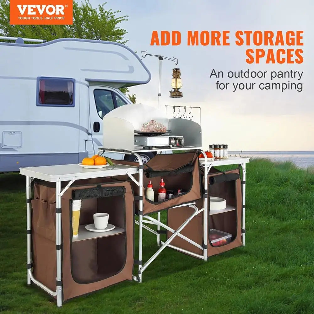 Camping Kitchen Table With Storage Detachable Windscreen
