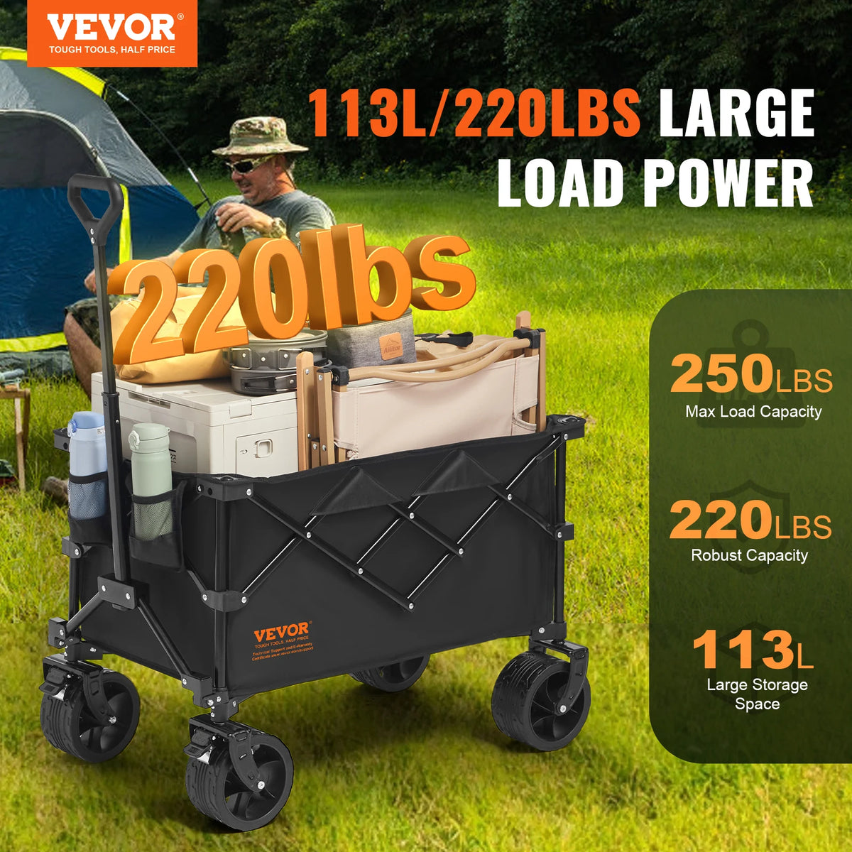 SucceBuy Collapsible All-Terrain Wagon With Drink Holders