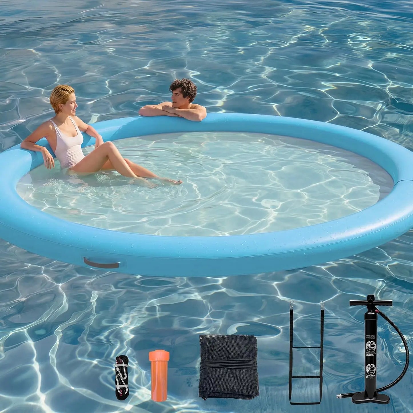 Water Hammock Inflatable Sunchill Float Ring with Mesh Design, Heavy Duty Inflatable Raft Float Ring Platform,Hammock, Custom