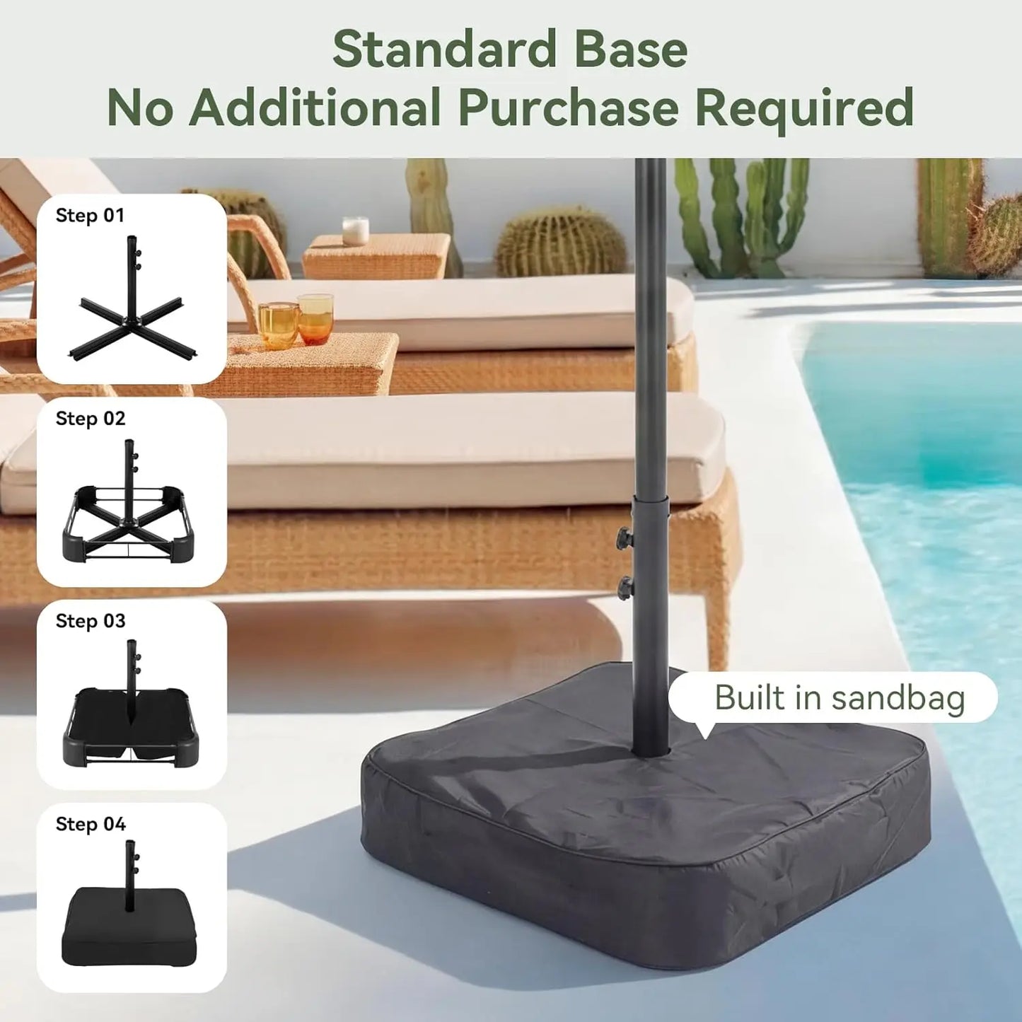 Outdoor Double-Sided Rectangular Patio Umbrella With Crank and Base