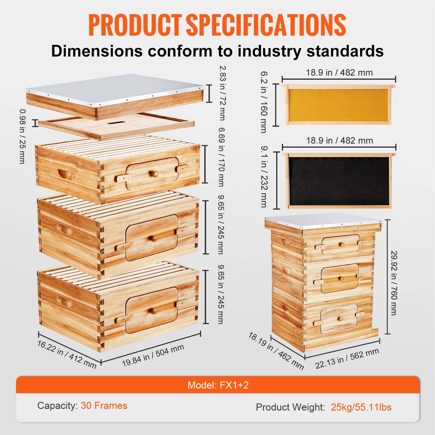 SucceBuy Cedar Langstroth Beehive Starter Kit With Acrylic Windows