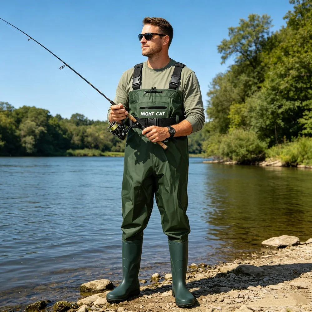 Night Cat Fishing Wader for Men Women Farm Working Waterproof Hunting Chest Wader with Boots Belt Breathable Lightweight