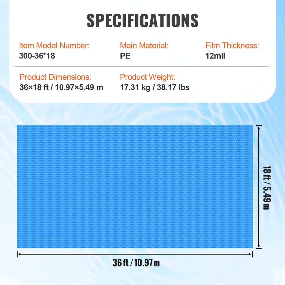 SucceBuy Solar Pool Cover Rectangle Solar Blanket for Pools Inground Above Ground Swimming Pool Solar Cover 12 mil Solar Covers
