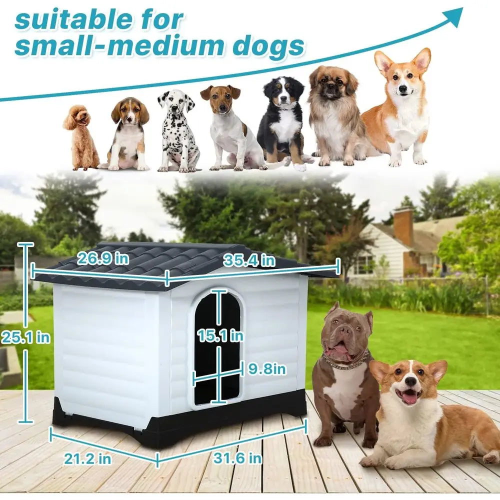 Water Resistant Plastic Dog House For Indoor Outdoor Pet Kennel