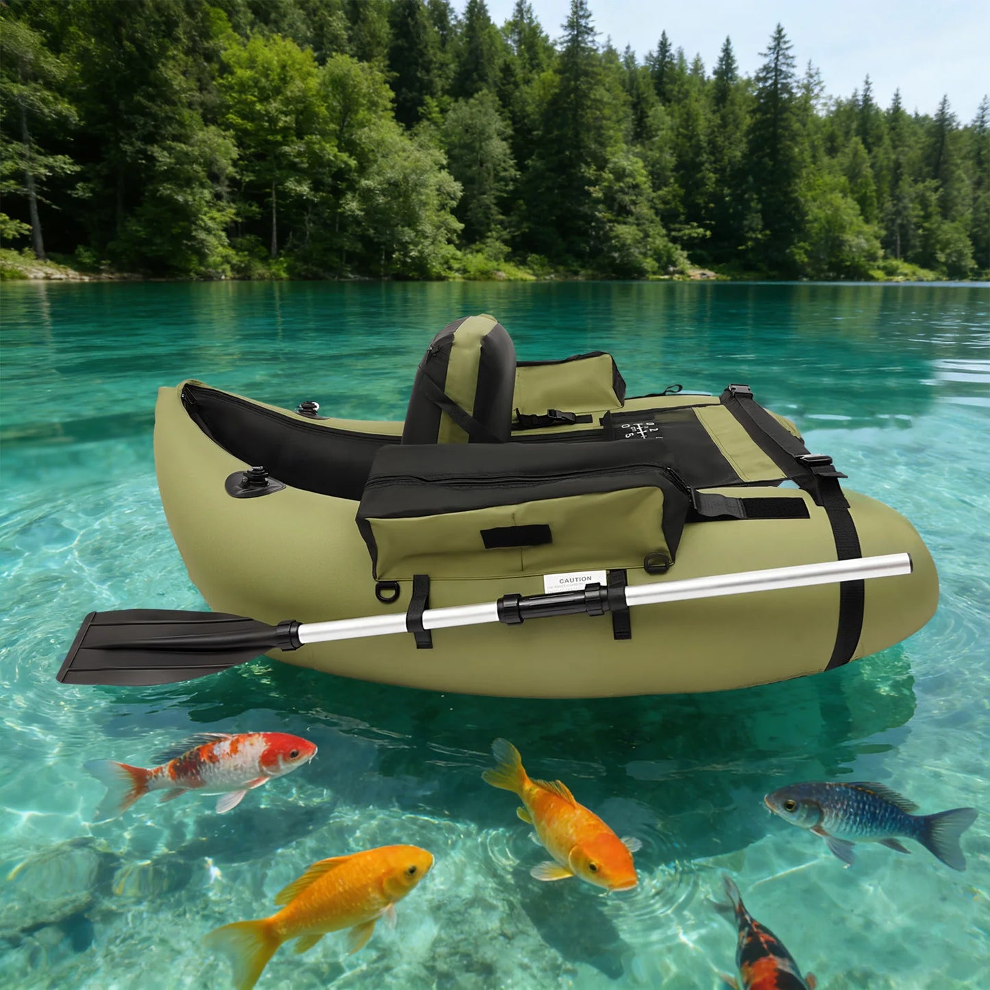 Inflatable Fishing Boat 1-Person Portable Lightweight Dinghy with Oars Pump Carry Bag for Lake River Kayak Rafting Float Tube