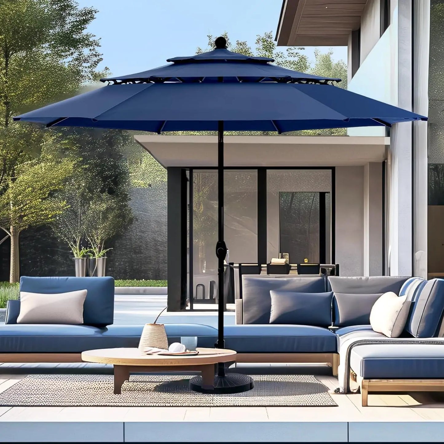 10ft Outdoor Patio Umbrellas for Outside, 3 Tier Vented Market Table Umbrella Windproof for Backyard, Deck, Customized