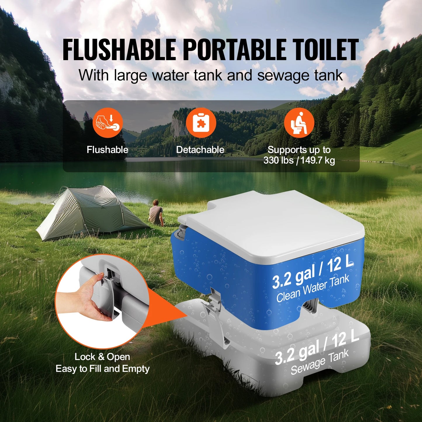 SucceBuy Portable Camping Toilet With Push-Button Pressurized Flush Odourless
