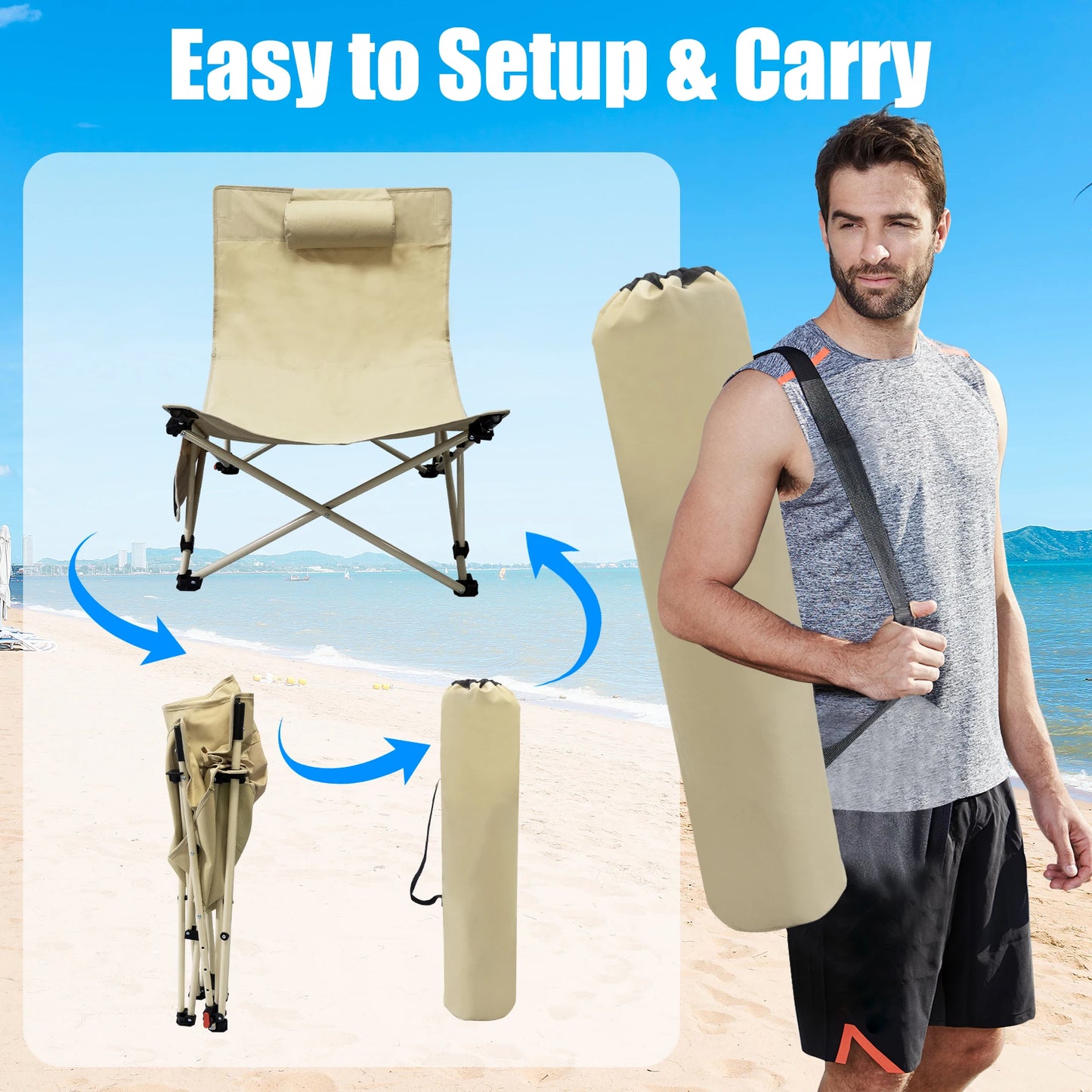 Backpack Beach Chairs 2 Pack With Adjustable Backrest And Pocket