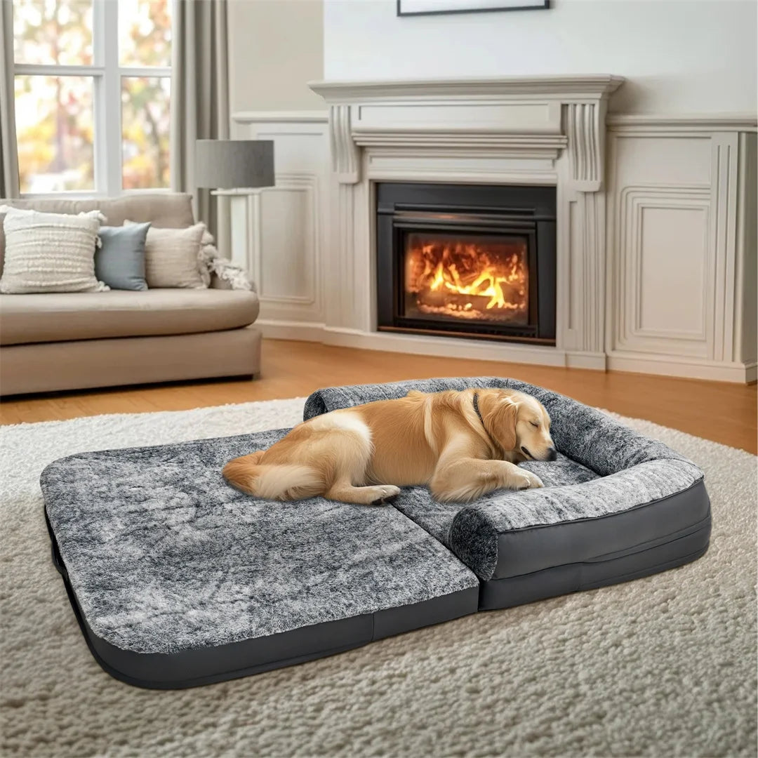 BINGOPAW Foldable Calming Orthopedic Dog Bed With Plush Cover
