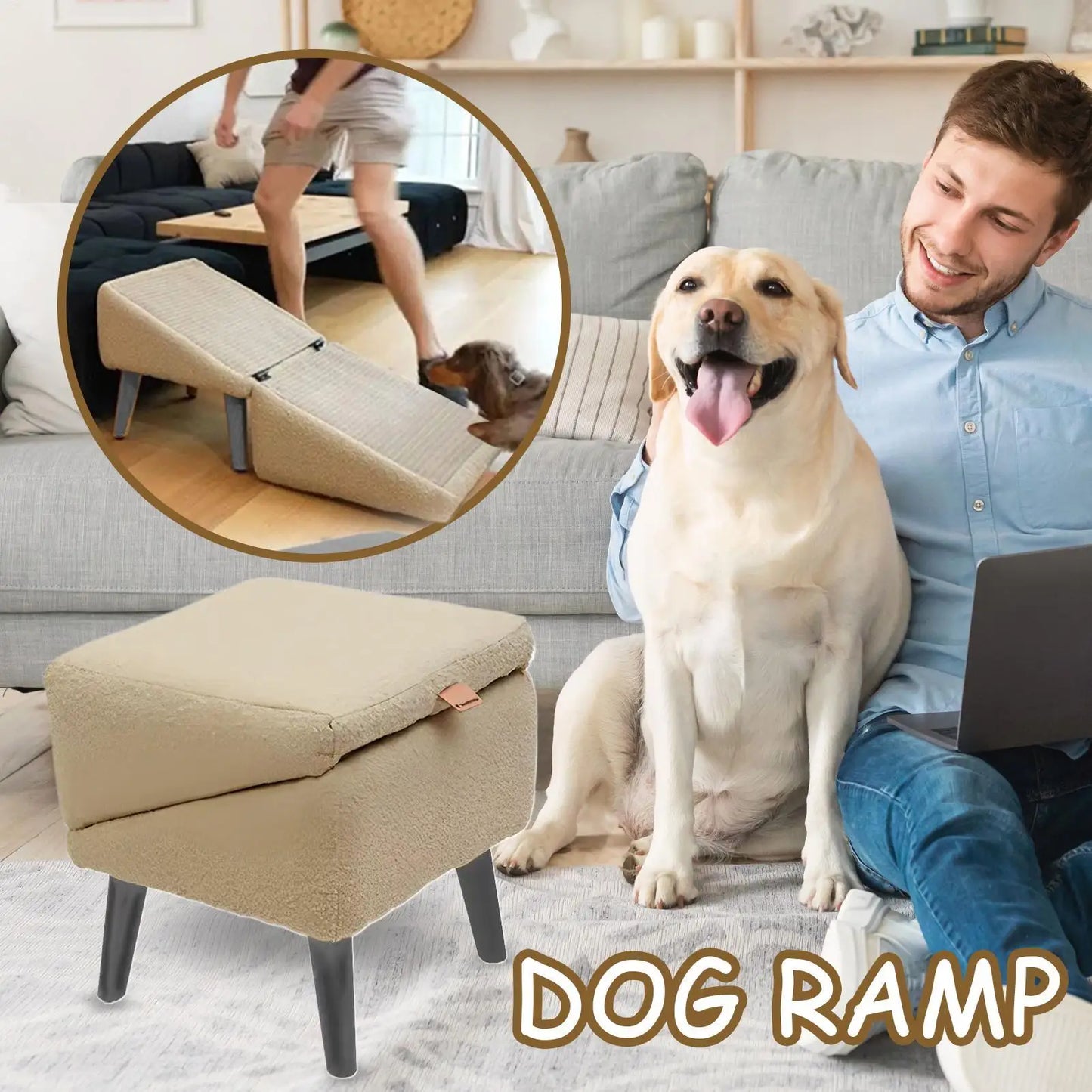 None Foldable Dog Ramp for Bed and Vehicle Stairs Non-Slip