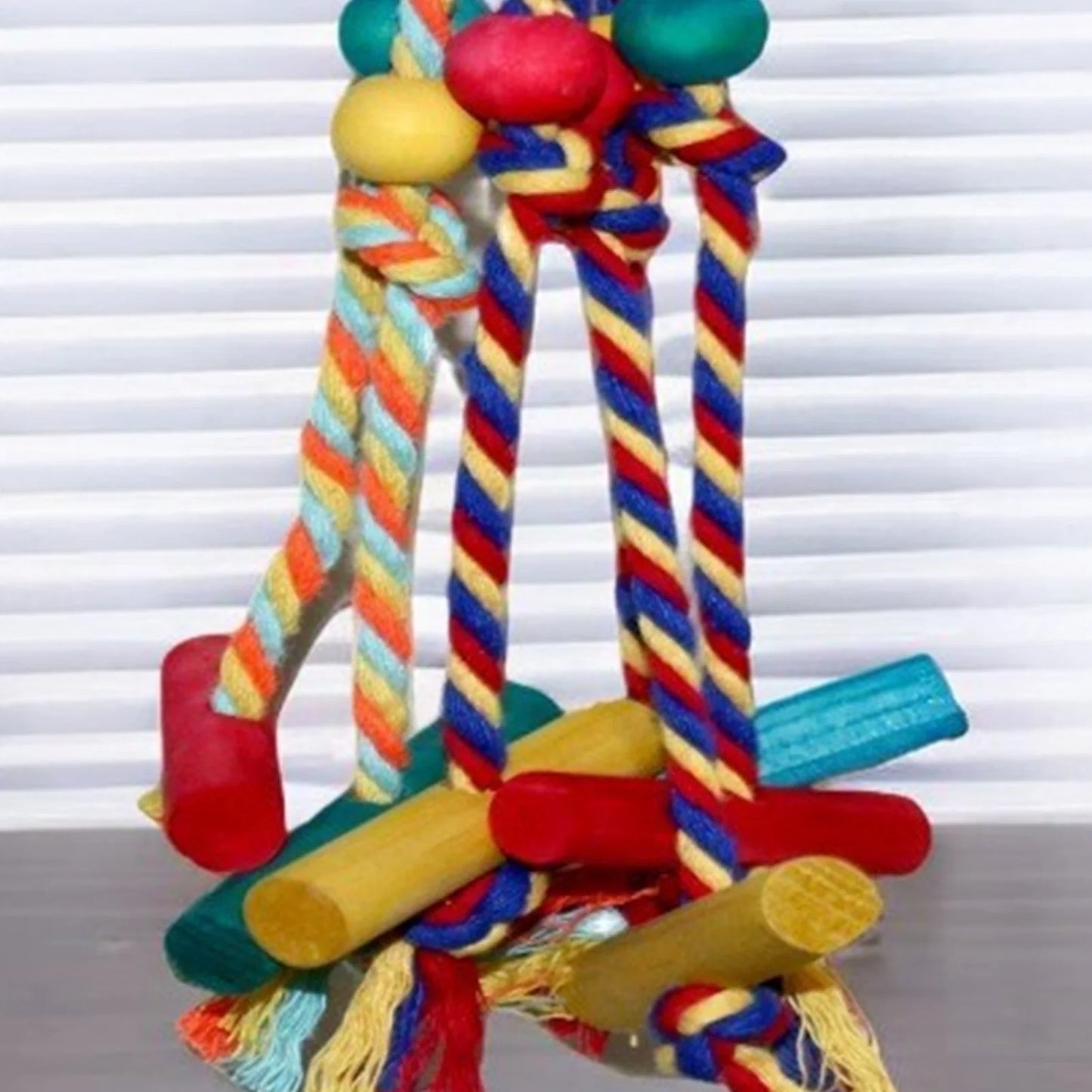 Natural Wooden Cage Hanging Rope Bird Toy For Conures Budgies Cockatiels