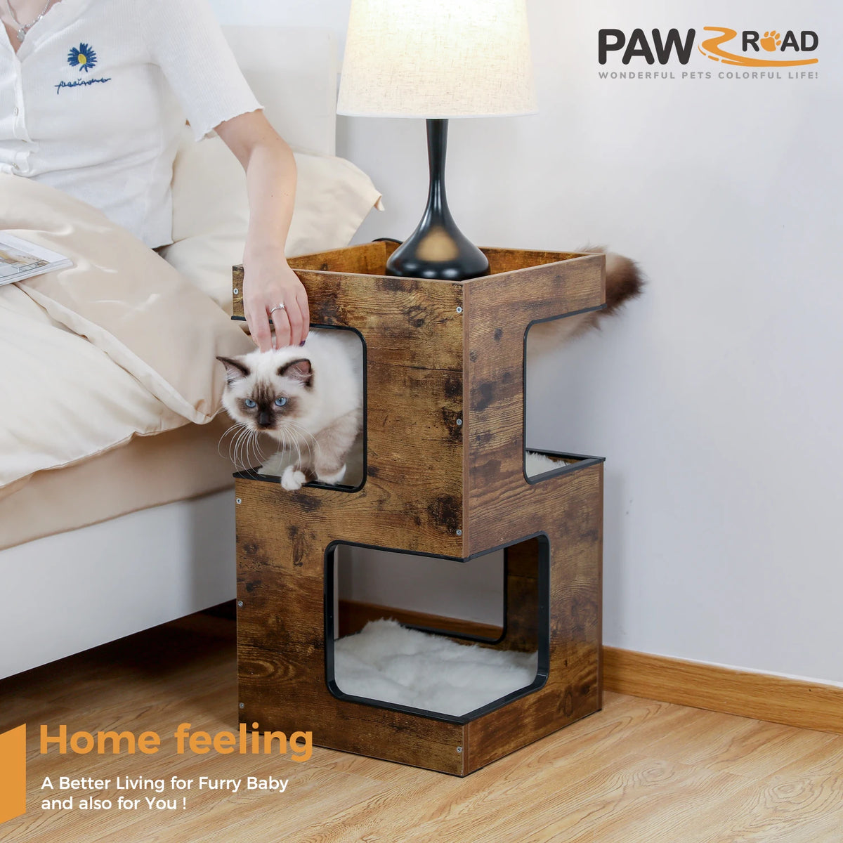 PAWZ Road Wooden Cat Condo With Comfortable Scratching Platform