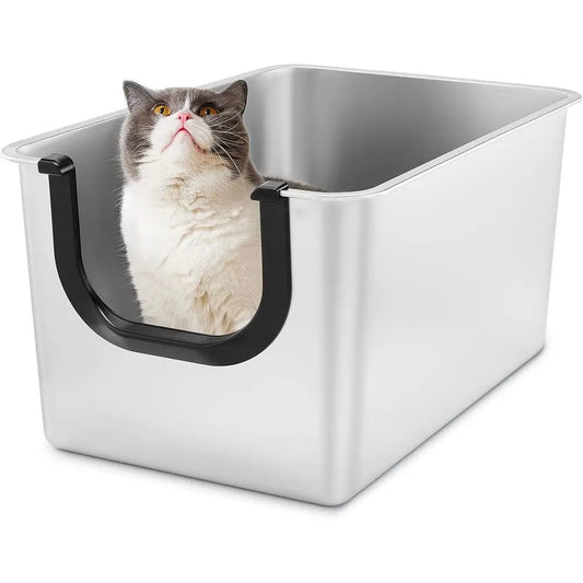 Stainless Steel Litter Box With Lid For Cats Leakproof Design