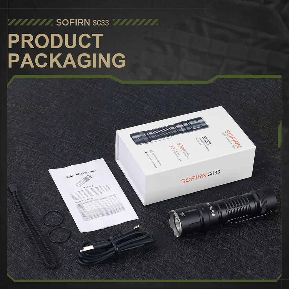 Sofirn SC33 XHP70.3 HI LED Flashlight 5200lm USBC Rechargeable Torch