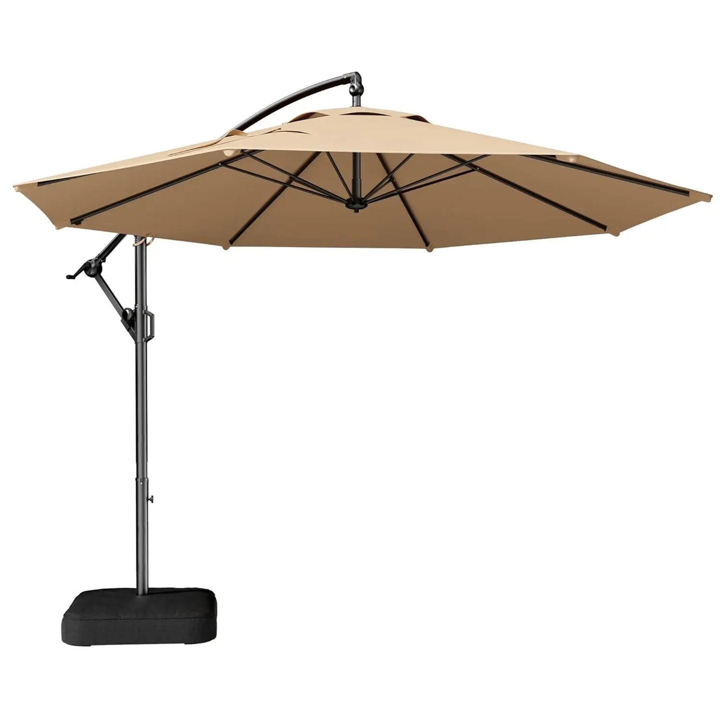 10ft Cantilever Patio Umbrella with Base Included, 30 MPH Wind-Resistant Offset Outdoor Hanging Umbrella with 45, Customized