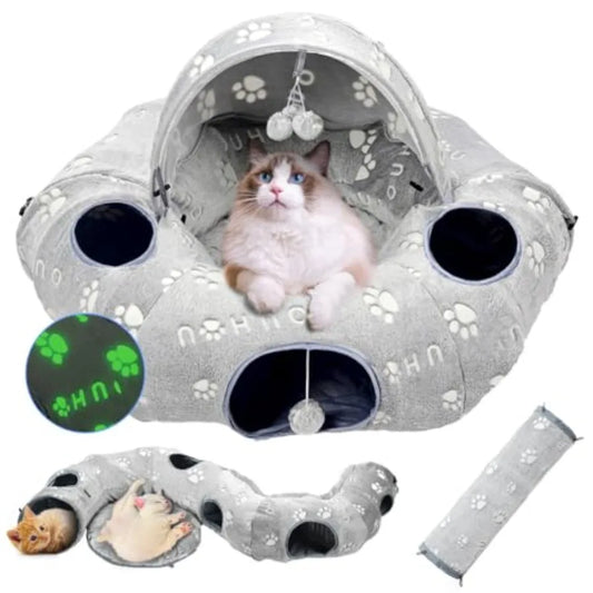 NONECN Cat Tunnel Bed For Indoor Cats With Washable Cushion