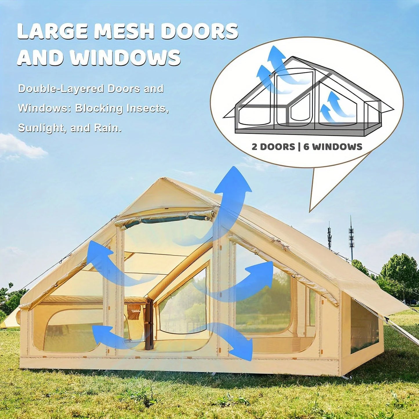 Inflatable Camping Tent For 4-6 People With Hand Pump