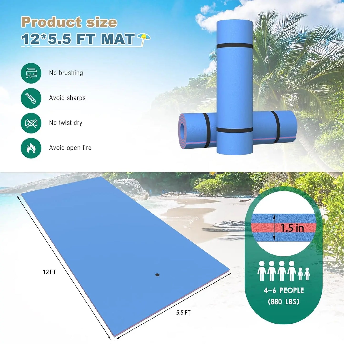 Lily Pad Floating Mat, 3 Layers Foam Floating Water Mat for Lake & Pool, Float Pad Swim Mat Water Matt, Custom