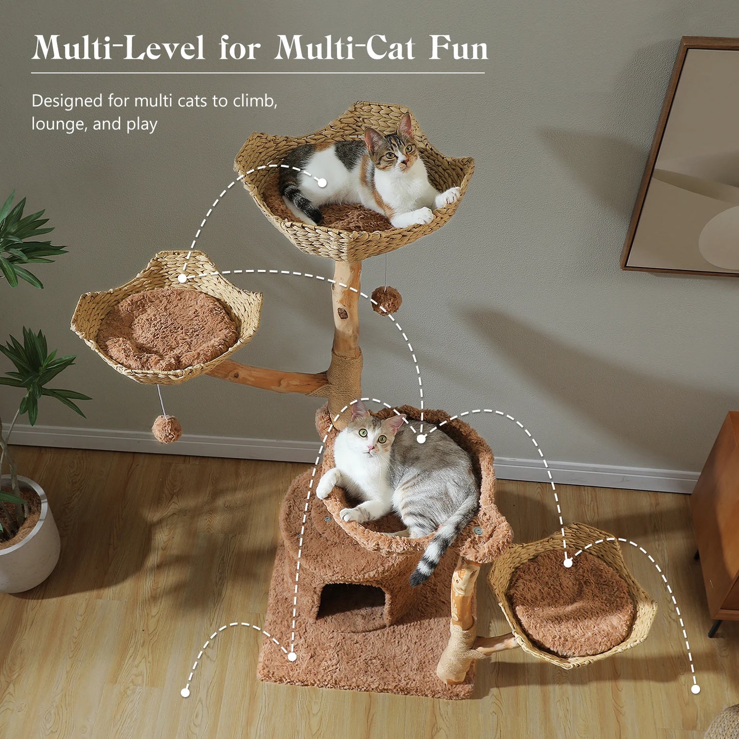 PAWZ Road Five Tier Cat Tree Tower With Sisal Posts And Wicker Bed