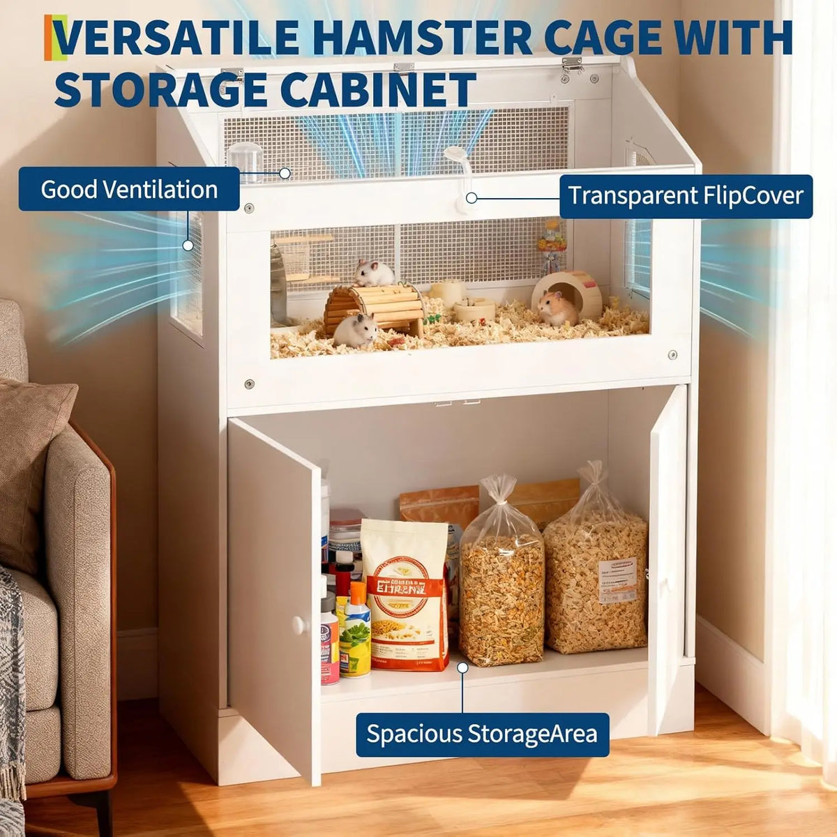 HiMISS Acrylic Small Animal Cage With Storage Cabinet And Ventilation