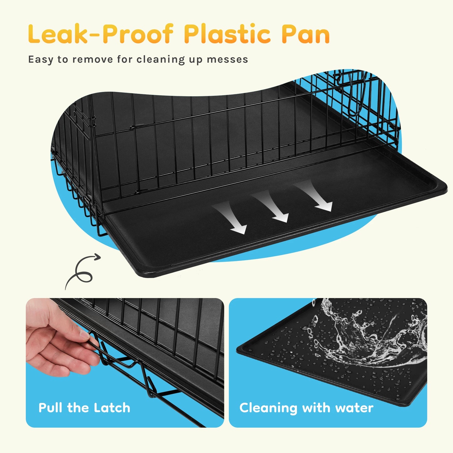 JHK Folding Metal Dog Cage With Leak Proof Pan Tray