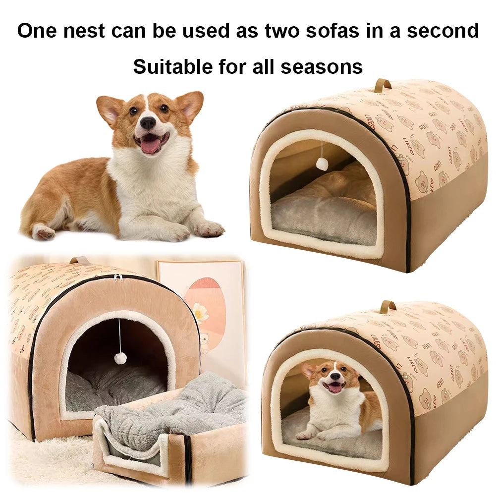 Warm Winter Dog House Mat Washable Dog Kennel Detachable Dog Cave Shelter Comfortable Large Dog Bed House Dogs Cats Pet Supplies
