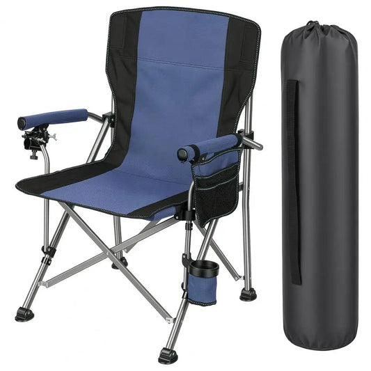 Portable Folding Fishing Chair with Rod Holder Side Pocket, Cup Holder, 150Kg Heavy Duty Outdoor Chair, Armchair for Camping