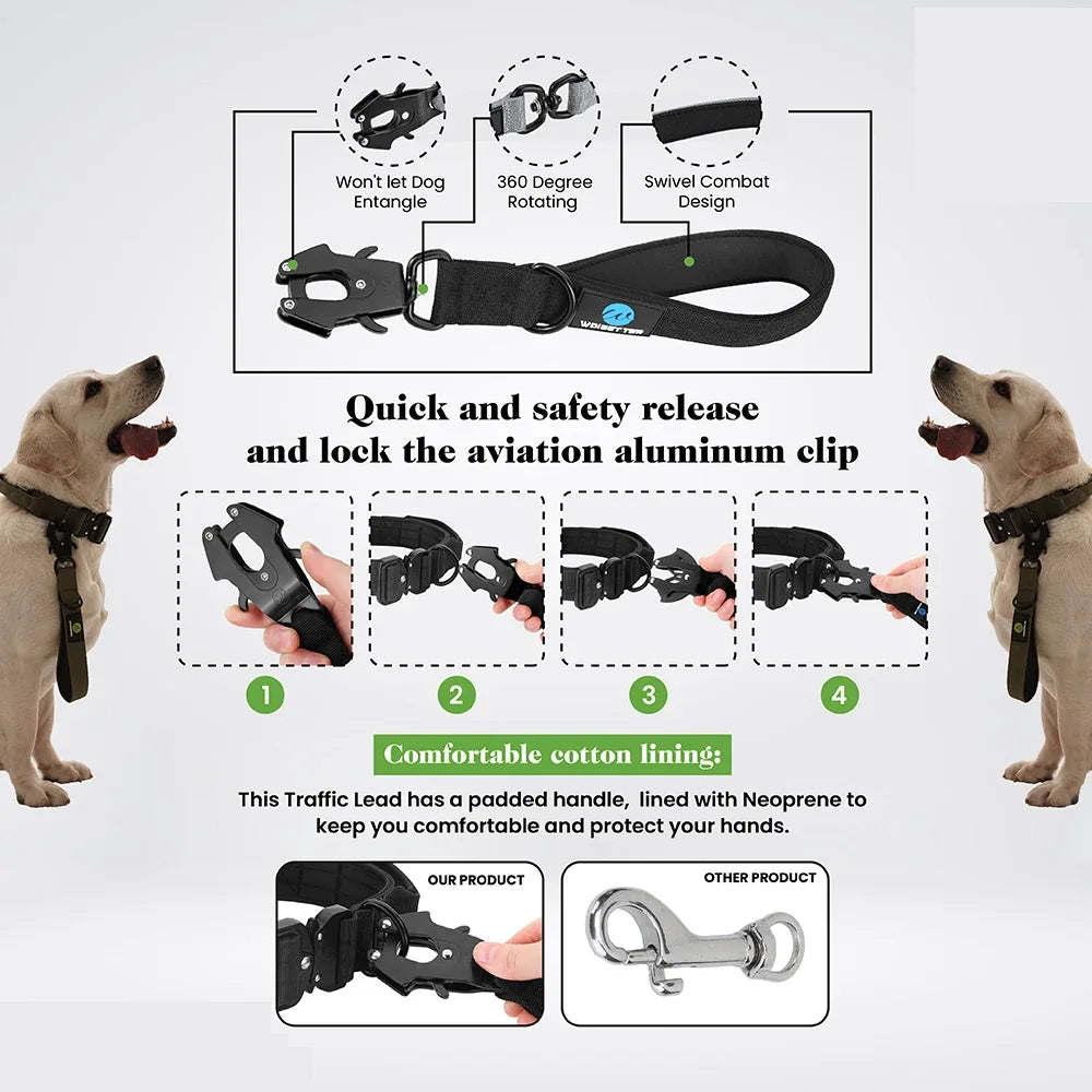Nylon Short Traffic Leash With Padded Handle Reflective For Training