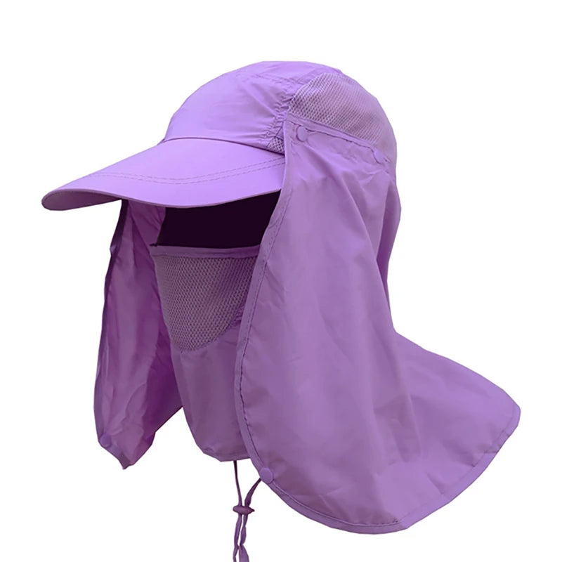 Men Summer Sun Hat Fishing Cap Women Neck Face Sunscreen Flap UV Protector Quick-Drying Removable Face Mask Ear Neck Cover Caps