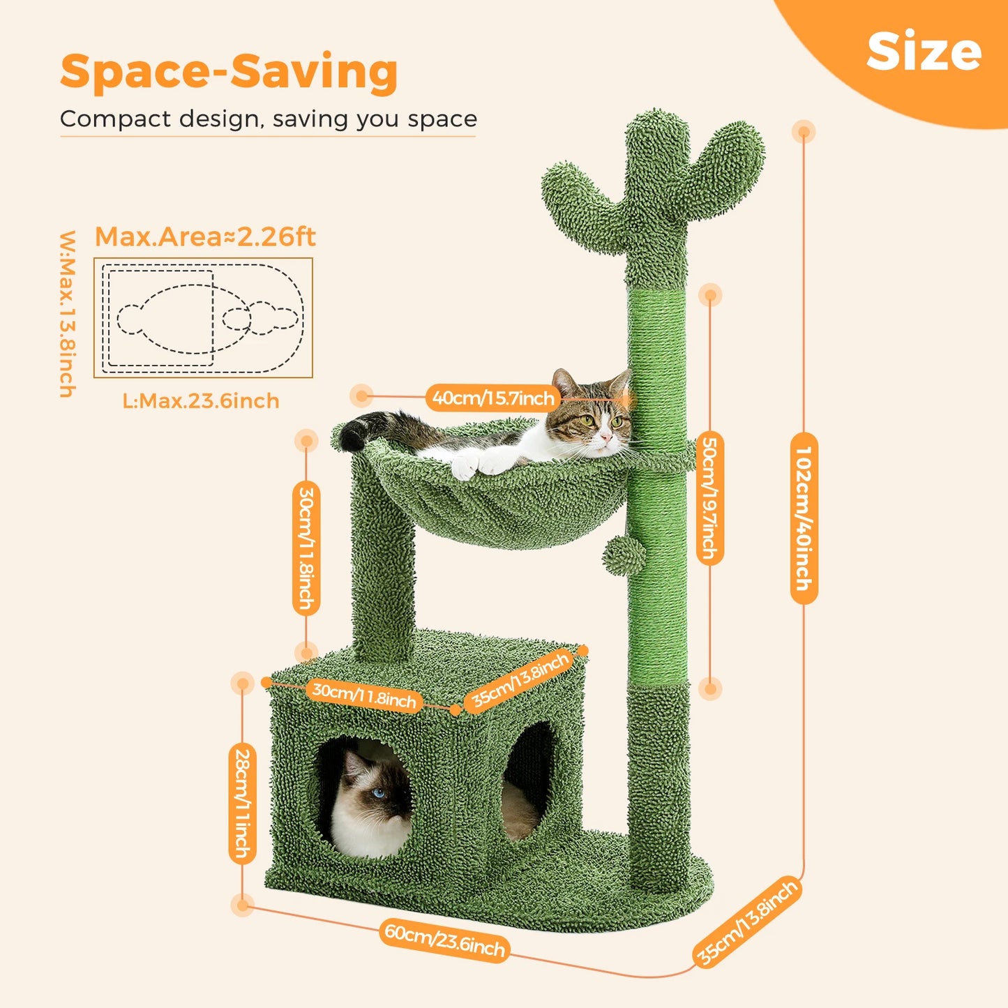 PEQULTI Cactus Cat Tree Indoor Cat Tower With Condo Hammock