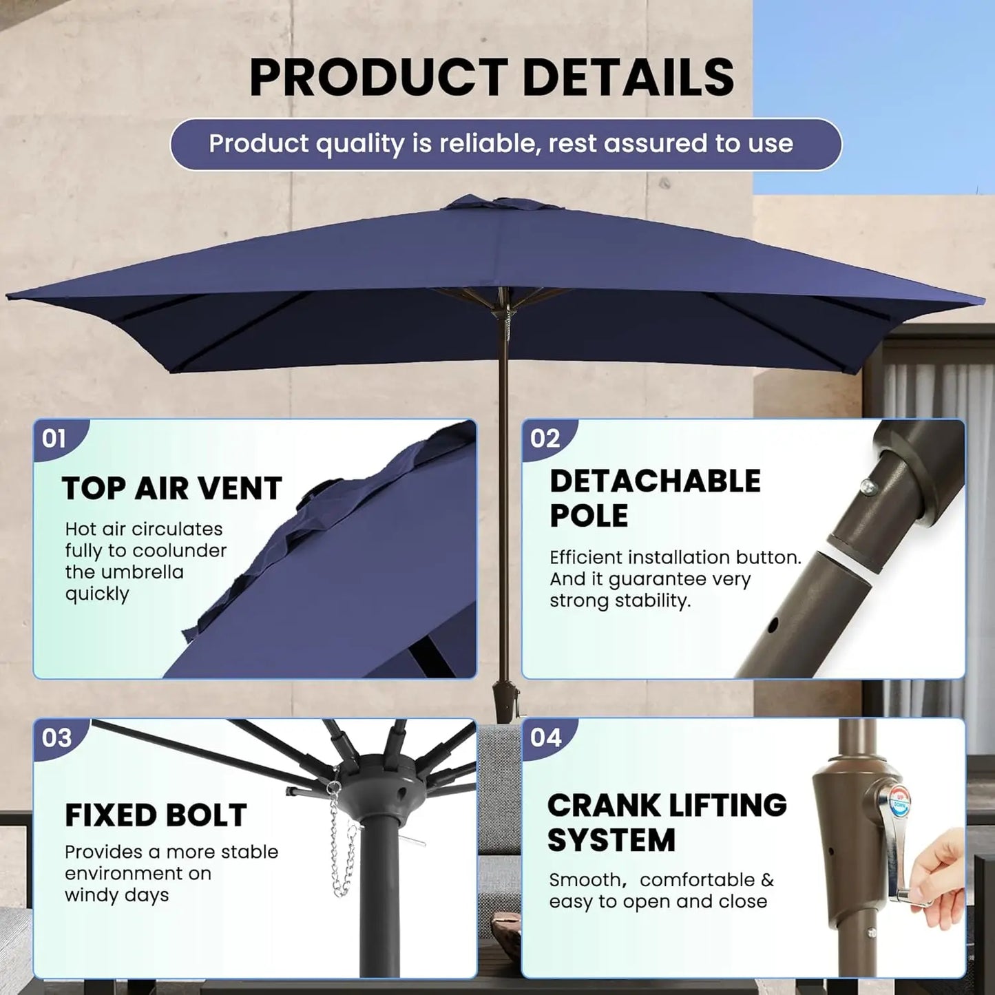 8x10FT Large Rectangular Patio Umbrella Outdoor Table Umbrella w/Crank Rectangle Market Umbrella UV Protection for, Customized