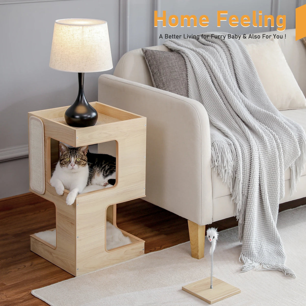 PAWZ Road Wooden Cat Condo With Comfortable Scratching Platform