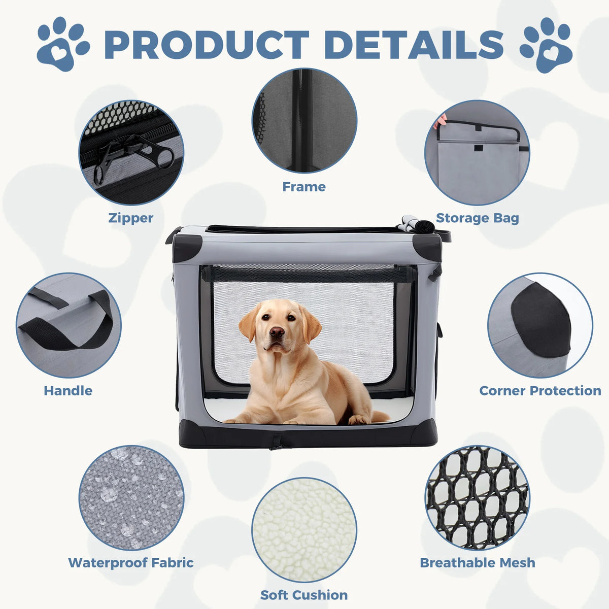 JHK Portable Foldable Dog Crate With Three Doors Pet Kennel