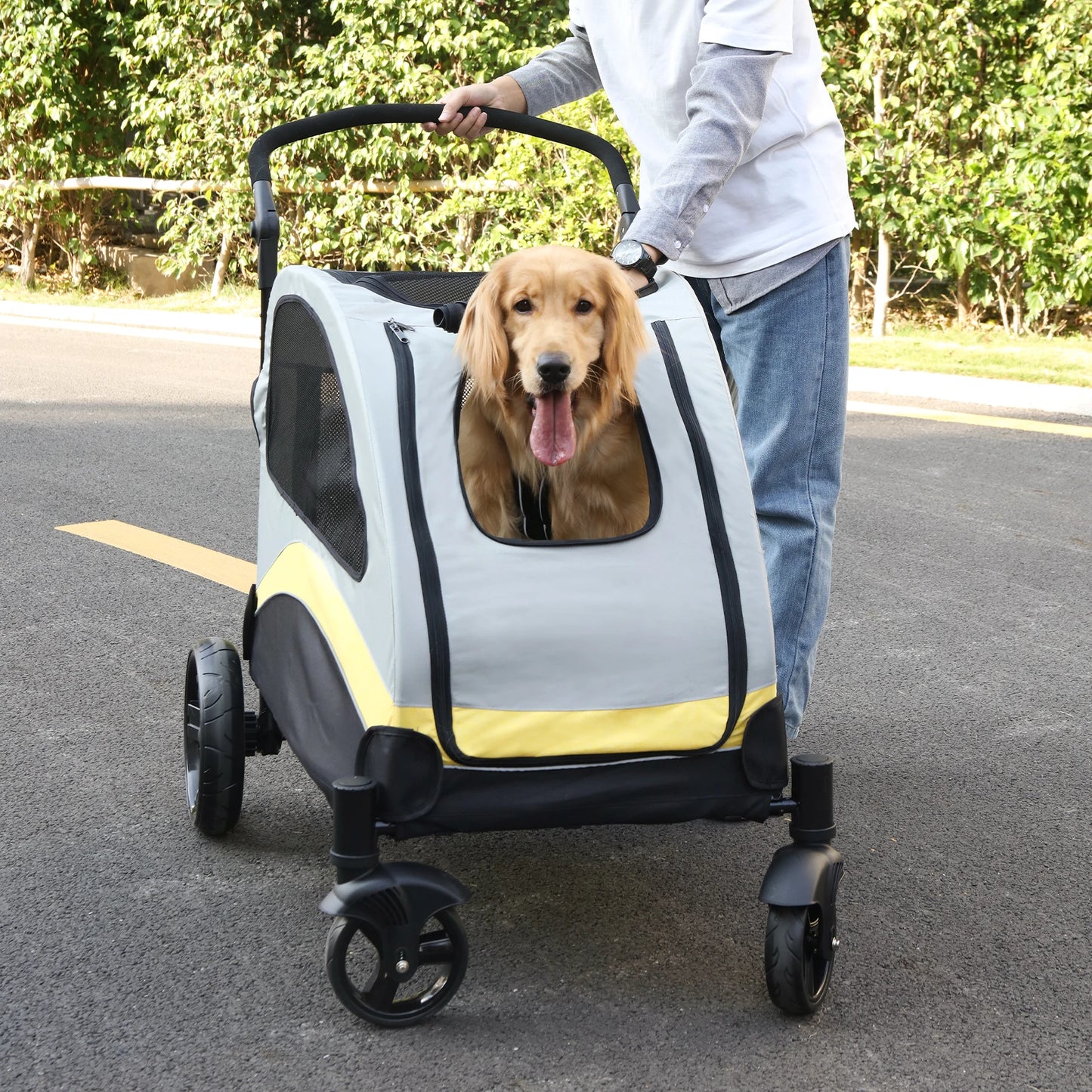 Foldable Portable Dog Stroller For Large Dogs With Breathable Carrier