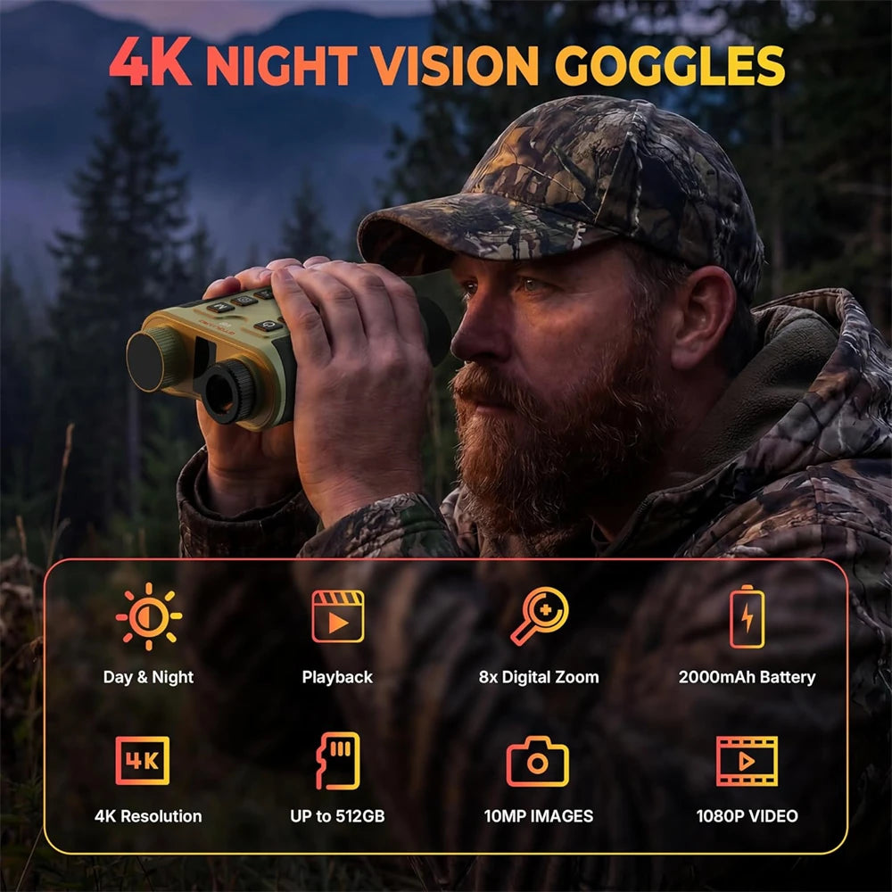 8X Digital Zoom Infrared 4K Night Vision Binoculars Goggles Telescope for Outdoor 300M Full Darkness Take Photos,Record Videos